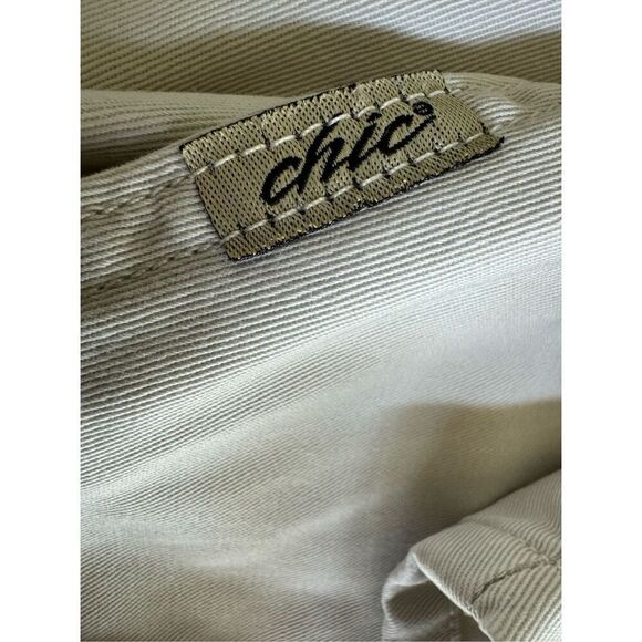 Chic women’s 6 petite pull in high rise 90’s cream pants stretchy waist khaki 10 - Picture 3 of 6